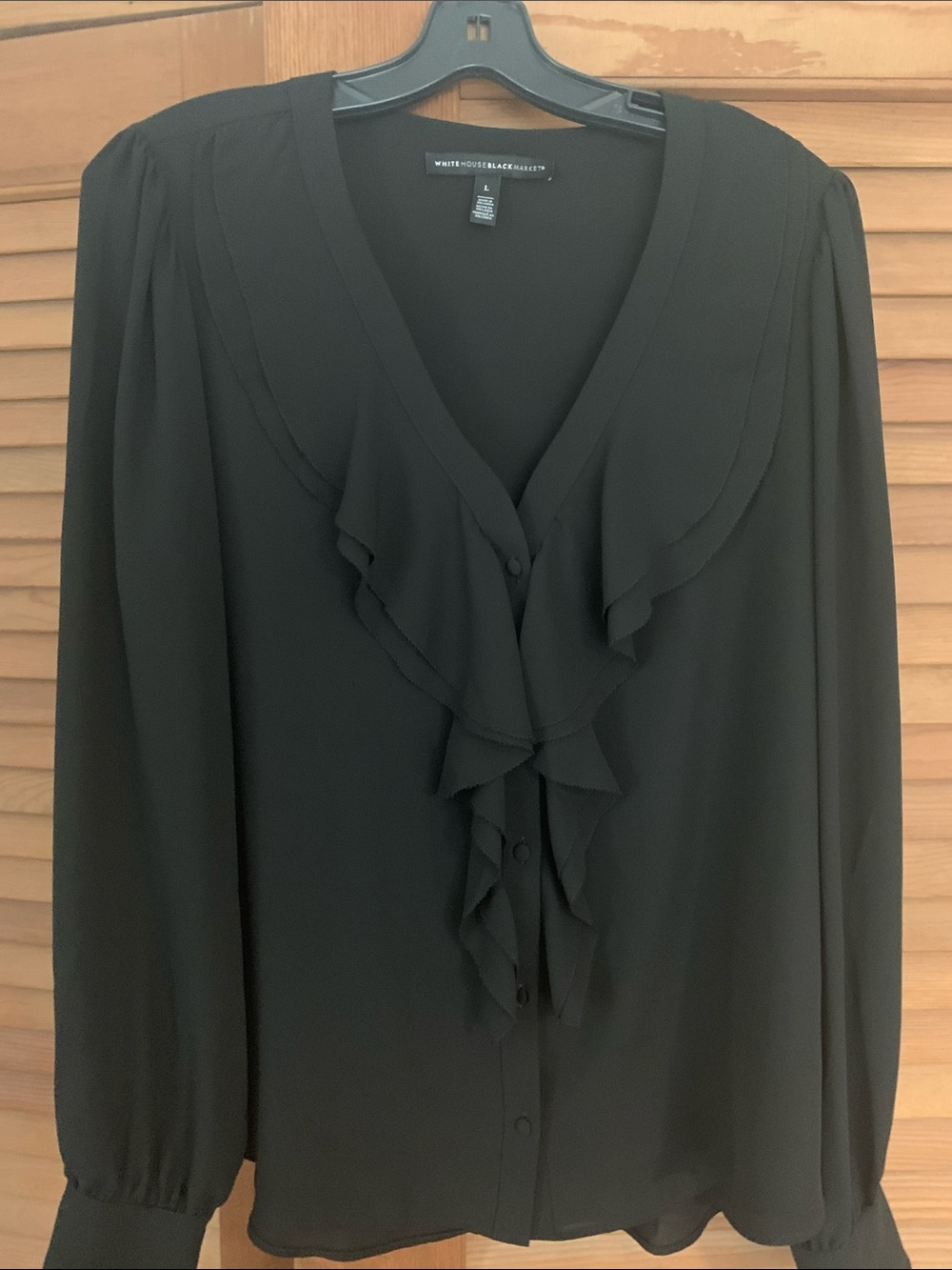 Windsor Black Ruffled V-Neck Button-Front Blouse